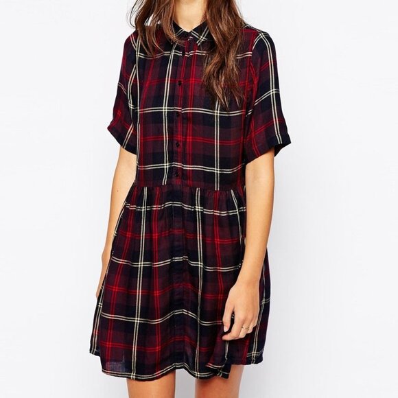 Jack Wills Plaid Shirt Dress – Navy/Burgundy – Size US 4 / Small - Picture 2 of 7